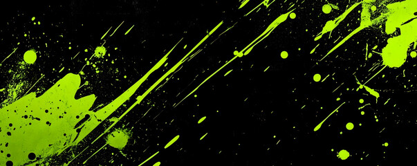 Wall Mural - dynamic neon green paint splashes on a dark black background