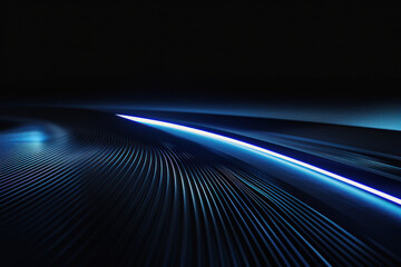 Wall Mural - close up horizontal abstract image of a blue light streak over a dark background