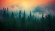 © Animager - Ethereal mist envelops a serene fir forest with a nostalgic retro vibe