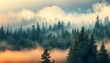 © Animager - Ethereal mist envelops a serene fir forest with a nostalgic retro vibe