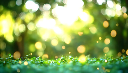 Wall Mural - blur background green park garden nature bright sunny forest. blurry outdoor park in spring time glo