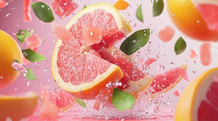 Wall Mural - fresh citrus fruits splash in water, showcasing vibrant colors and dynamic motion, creating a lively