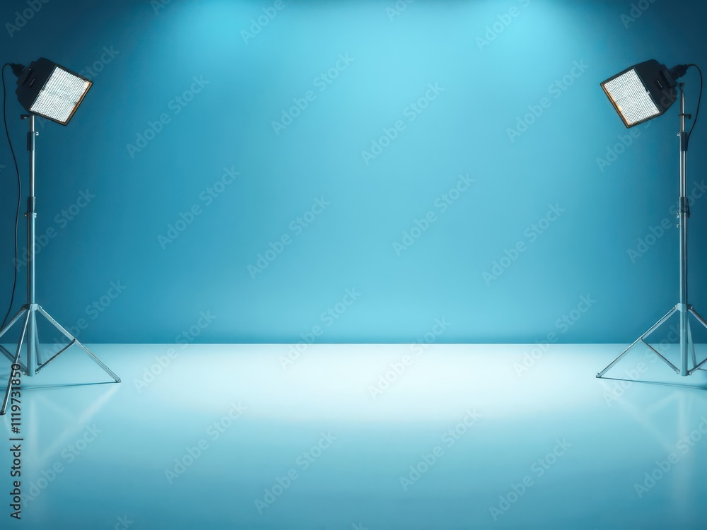 Perspective floor backdrop blue room studio with light blue gradient ...