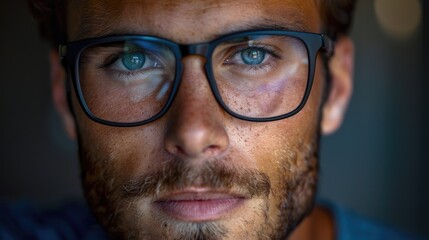 Wall Mural - Portrait of a man with glasses and facial features