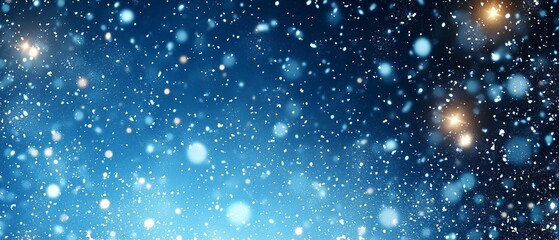 Wall Mural - Blue sky with snowflakes falling on it. The snowflakes are small and scattered, creating a peaceful and serene atmosphere