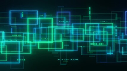 Wall Mural - 3d futuristic abstract background featuring glowing interconnected rectangles and lines in vibrant s