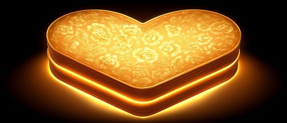 Poster - Heart shaped box with gold designs on it. The box is lit up and he is a piece of art