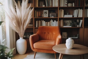 Wall Mural - Mid century modern interior orange armchair