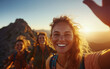 © ArtFocus Studio - Capture the Essence of Adventure: Joyful Friends Hiking at Sunset in Majestic Mountains, Embracing the Spirit of Togetherness and Exploration Outdoors