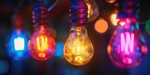 Wall Mural - A string with multiple light bulbs hanging from it, suitable for decorative purposes or as a prop in various settings