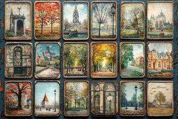 A Collection of Vintage Postcards on a Wall