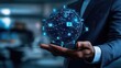 © ittipol - Businessman holding a digital Earth globe with global network and connectivity icons in hand, symbolizing worldwide business on the internet or technology , generative ai