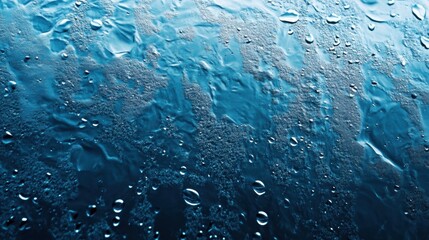 Wall Mural - Close-up of water droplets on a smooth surface, creating a serene underwater effect with rich blue hues.