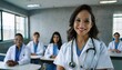 © Marko - female woman doctor nurse portrait cheerful confident standing front row in medical training class or seminar