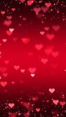 valentines day hearts and shiny glitter red vertical background, love and passion 14 February and anniversary social media design element	