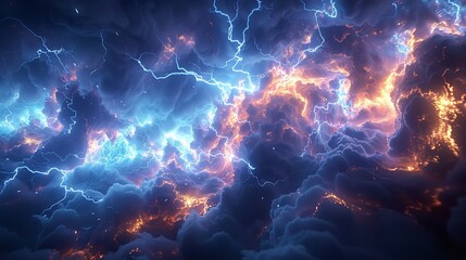 Wall Mural - This photo depicts a striking lightning abstract image of a black background illuminated by multiple lightning strikes