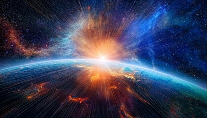 Wall Mural - supernova remnant glowing in vibrant colors with detailed gas structures in a star studded backgroun