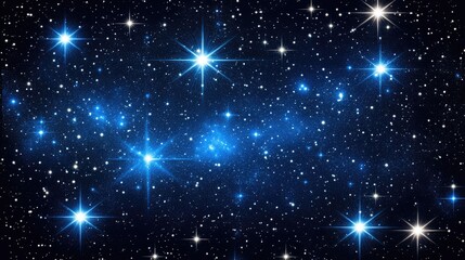 Starry night sky with bright blue stars and a deep dark background representing the vastness of outer space and celestial beauty