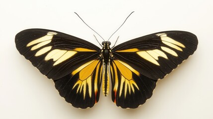 Wall Mural - black veined tiger butterfly with striking yellow and black wings displayed on a neutral background 