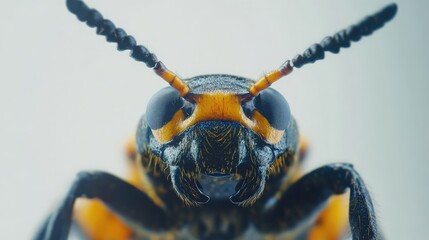 Wall Mural - blister beetle macro shot showcasing intricate details and vibrant coloration against a clean white 