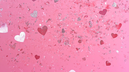 Canvas Print - Pink Heart Confetti on Sparkling Background for Valentine's Celebration.Festive shining background for Valentine's day, Birthday or Wedding