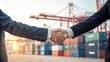 © Ketsara - Business agreement handshake at shipping yard with containers in background