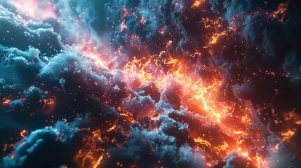 Wall Mural - This photo depicts a striking lightning abstract image of a black background illuminated by multiple lightning strikes