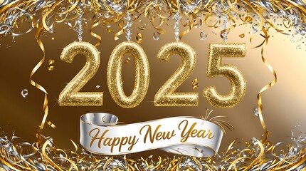 Wall Mural - golden elementa happy new year 2025 ai generative