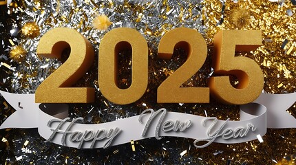 Wall Mural - golden fireworks elements happy new year 2025 ai generative