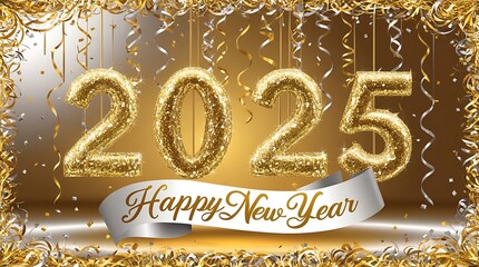 Wall Mural - golden fireworks elements happy new year 2025 ai generative