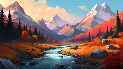 Wall Mural - sunset in the mountains