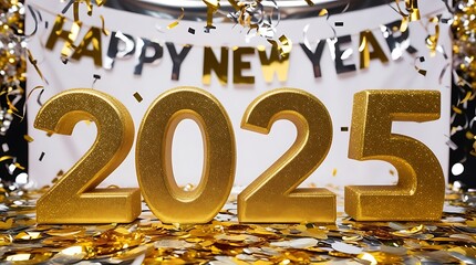 Wall Mural - golden happy new year 2025 ai generative