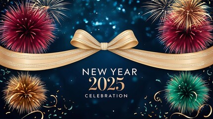 Wall Mural - christmas card with fireworks happy new 2025 ai generative