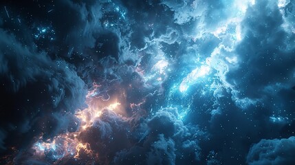 Wall Mural - This photo depicts a striking lightning abstract image of a black background illuminated by multiple lightning strikes