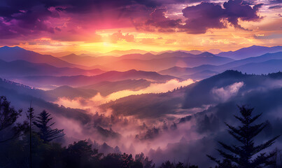 Wall Mural - sunrise in the mountains