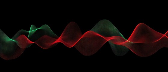 Aufkleber - Abstract representation of sound waves in red and green on a black background.