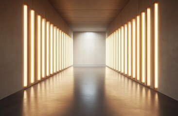 Aufkleber - A modern corridor illuminated by vertical light fixtures, creating a sleek, minimalist atmosphere.
