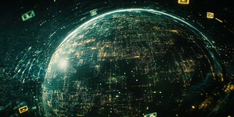 Fototapete - A digital representation of a futuristic, interconnected globe with data streams.
