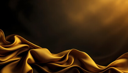 Leinwandbilder - Dark gold background, golden fabric wave, silky yellow drapery backdrop design. Gold silk satin fabric abstract background. Fabric texture resembling velvet with a rich  soft surface
