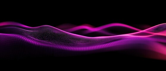 Fototapete - Abstract digital waves in vibrant pink hues against a black background.