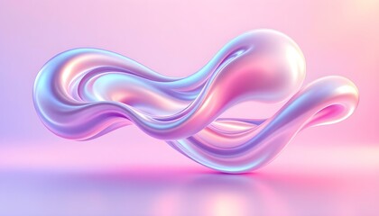 Poster - This 3D modern geometric background is made up of a 3d holographic liquid wave, iridescent chrome fluid silk. Abstract geometric background with transparent iridescent holographic ribbon, 3d render