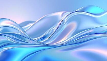 Fototapete - Transparent glass morphism modern texture. Holographic curved wave in motion. Gradient design element. Macro glass 3d Y2K renders an abstract background. Trendy futuristic motion design banner.