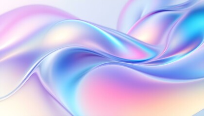 Fototapete - Transparent glass morphism modern texture. Holographic curved wave in motion. Gradient design element. Macro glass 3d Y2K renders an abstract background. Trendy futuristic motion design banner.