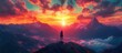 © Sunshine - Awe-Inspiring Sunset Over Majestic Mountain Range with Vibrant Sky and Silhouetted Figure on Rocky Peak