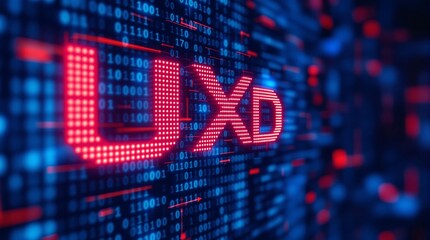Wall Mural - digital uxd matrix code representing user experience design concept in blue binary