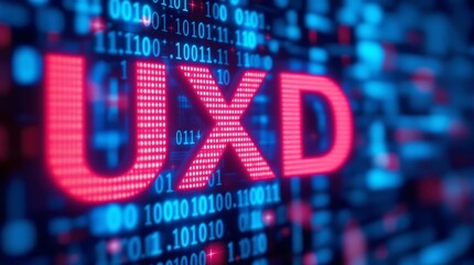 Wall Mural - digital uxd matrix code representing user experience design concept in blue binary