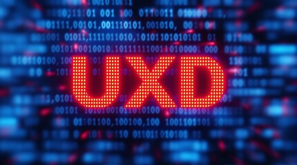 Wall Mural - digital uxd matrix code representing user experience design concept in blue binary