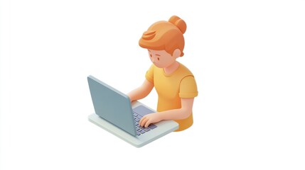 Aufkleber - A 3D illustration of a person typing on a laptop, representing digital work or study.