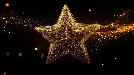 Wall Mural - Golden wireframe star gently spins on a black background picture