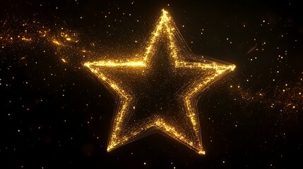 Wall Mural - Golden wireframe star gently spins on a black background picture